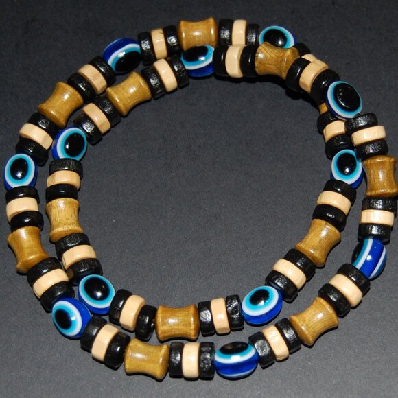 Evil Eye Necklace,Evil Eye Wood Necklace,Fatima Necklace,Good Luck Necklace - Picture 3 of 4